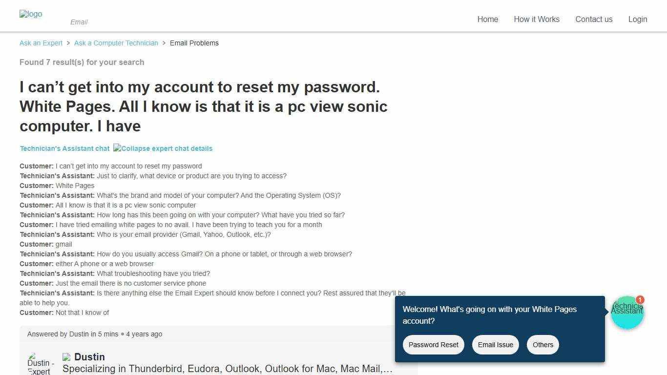 Expert Solutions for White Pages Login and Email Issues | JustAnswer